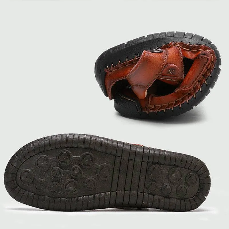 Fanyil Men's Casual Breathable Handmade Leather Sandals