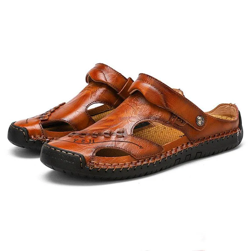 Fanyil Men's Casual Breathable Handmade Leather Sandals