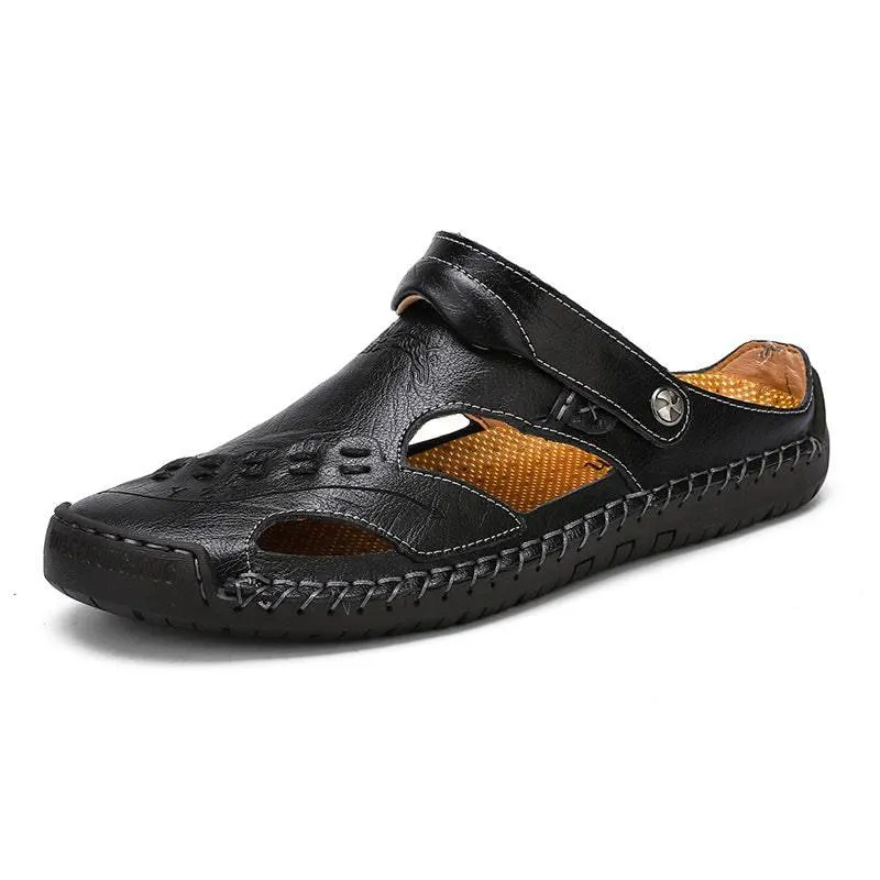 Fanyil Men's Casual Breathable Handmade Leather Sandals