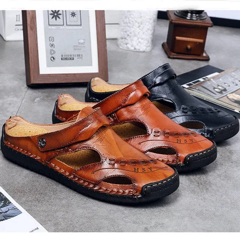Fanyil Men's Casual Breathable Handmade Leather Sandals