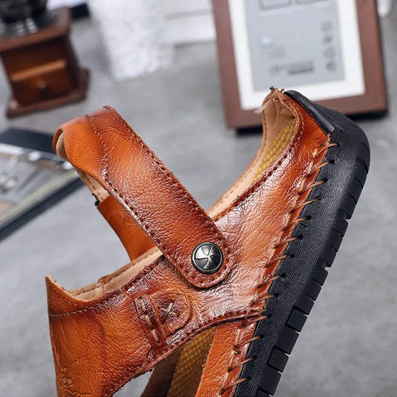 Fanyil Men's Casual Breathable Handmade Leather Sandals