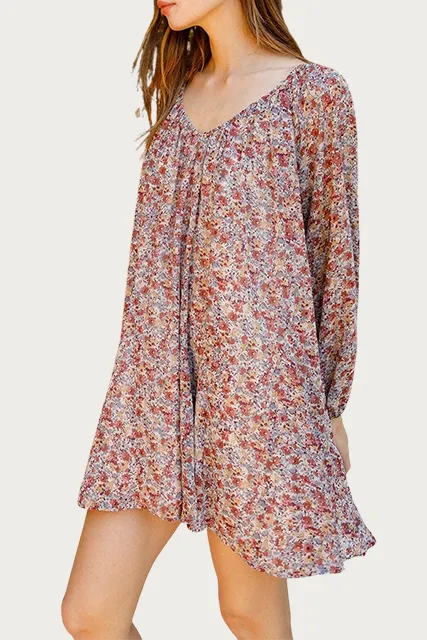 FLORAL-PRINT GEORGETTE MINI DRESS