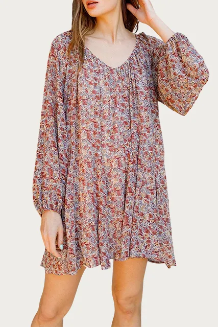 FLORAL-PRINT GEORGETTE MINI DRESS