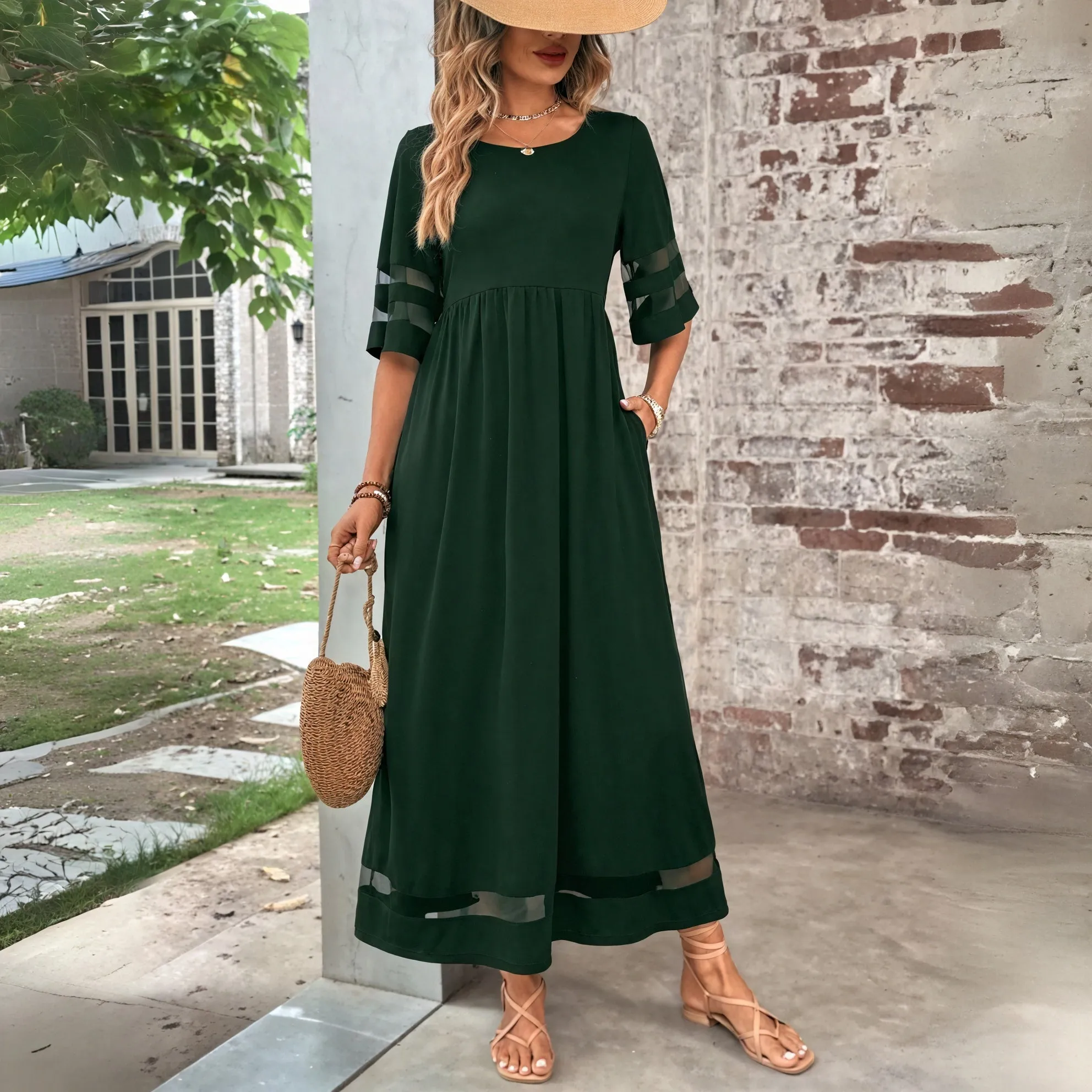 Flowing Maxi Dress with Sheer Details