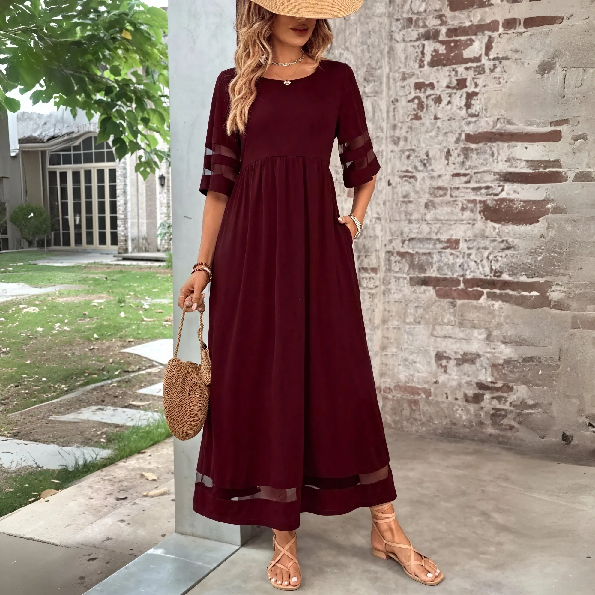 Flowing Maxi Dress with Sheer Details