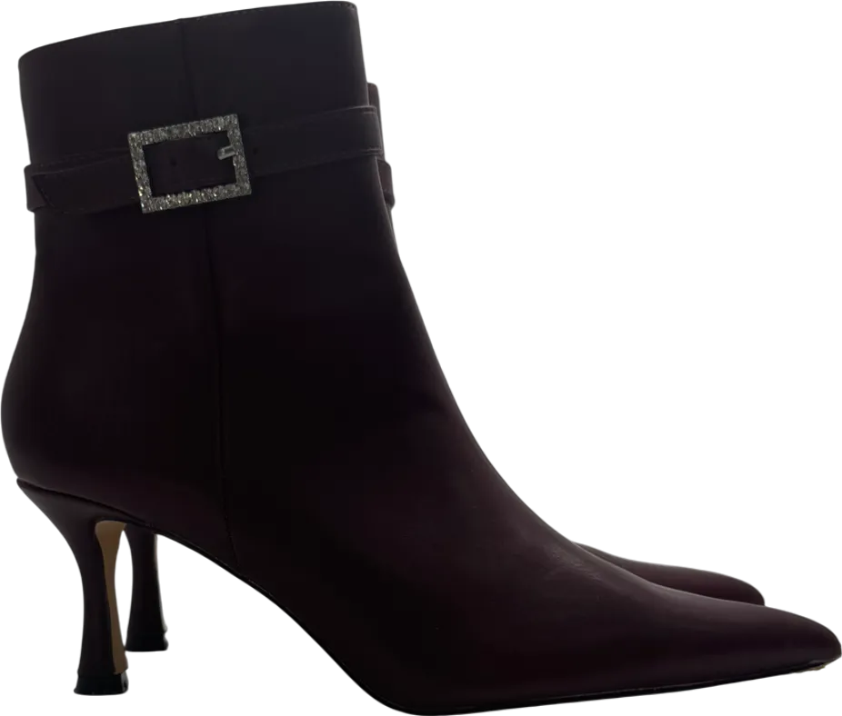 Glamorous Red Wide Fit Rhinestone Buckle Mid Heel Ankle Boots In Oxblood UK 6 EU 39 👠