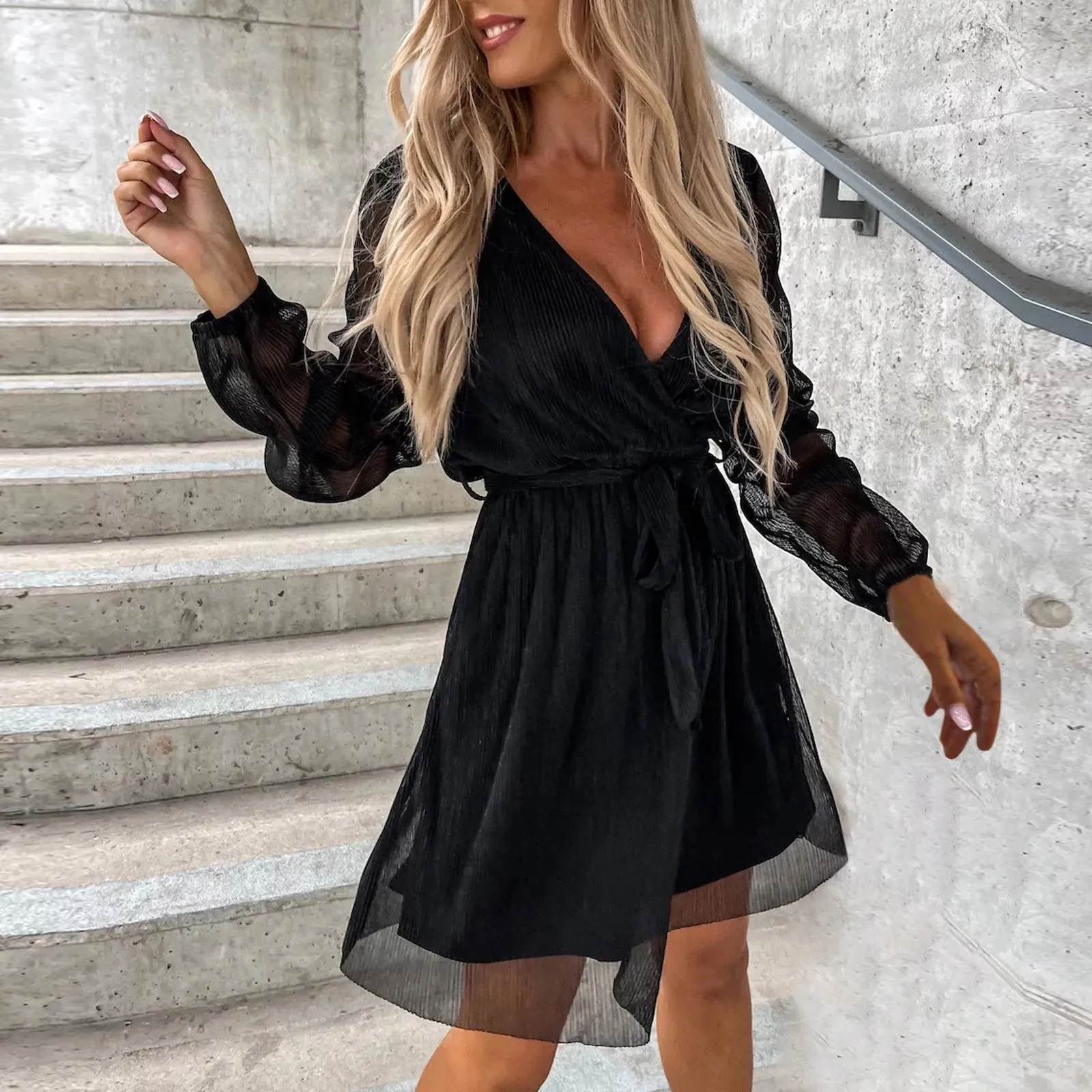 Glitter Sequin Mini Wrap Dress