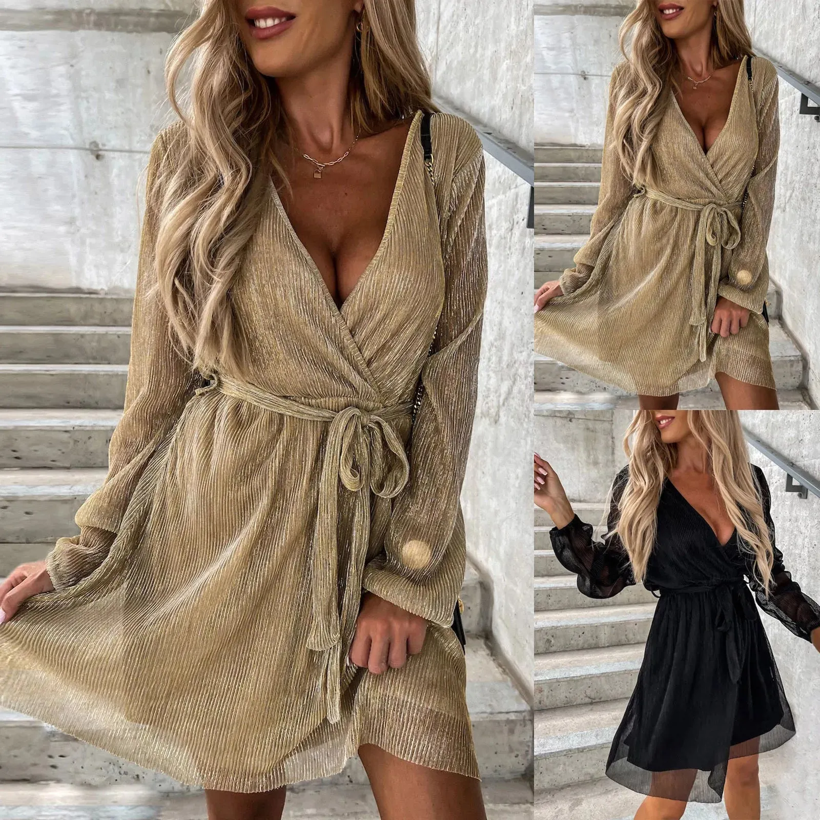Glitter Sequin Mini Wrap Dress