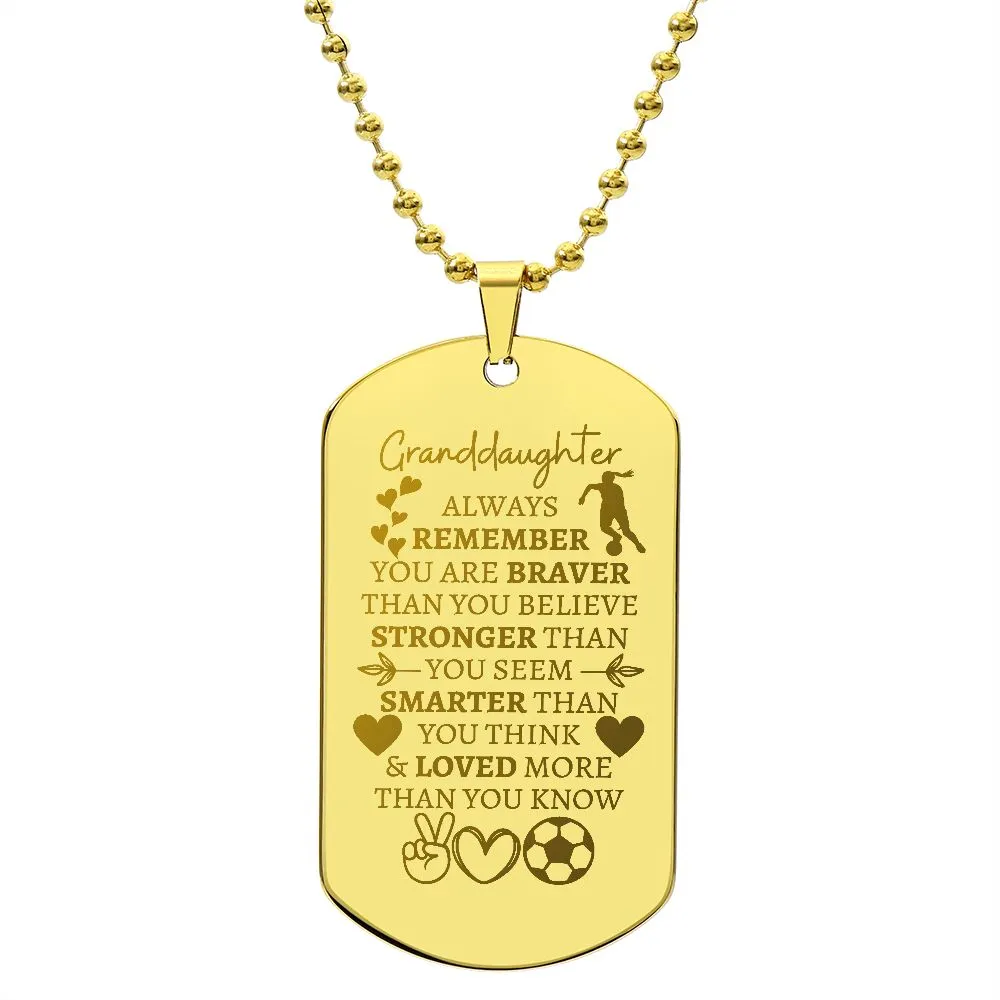 Granddaughter (Soccer Theme) Engraved Dog Tag Necklace