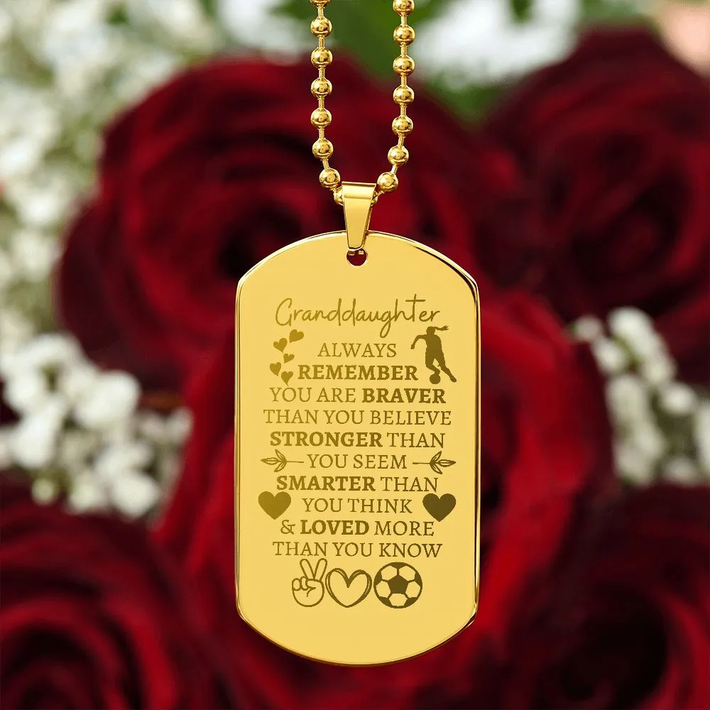 Granddaughter (Soccer Theme) Engraved Dog Tag Necklace