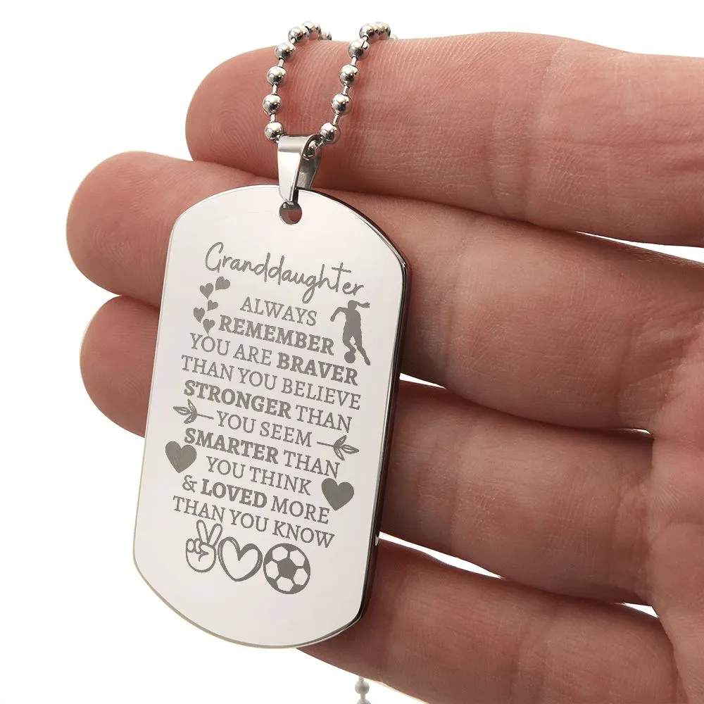 Granddaughter (Soccer Theme) Engraved Dog Tag Necklace