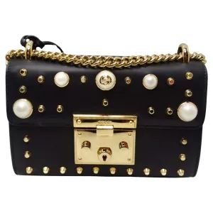 Gucci Black Calfskin Studded Small Padlock Shoulder Bag