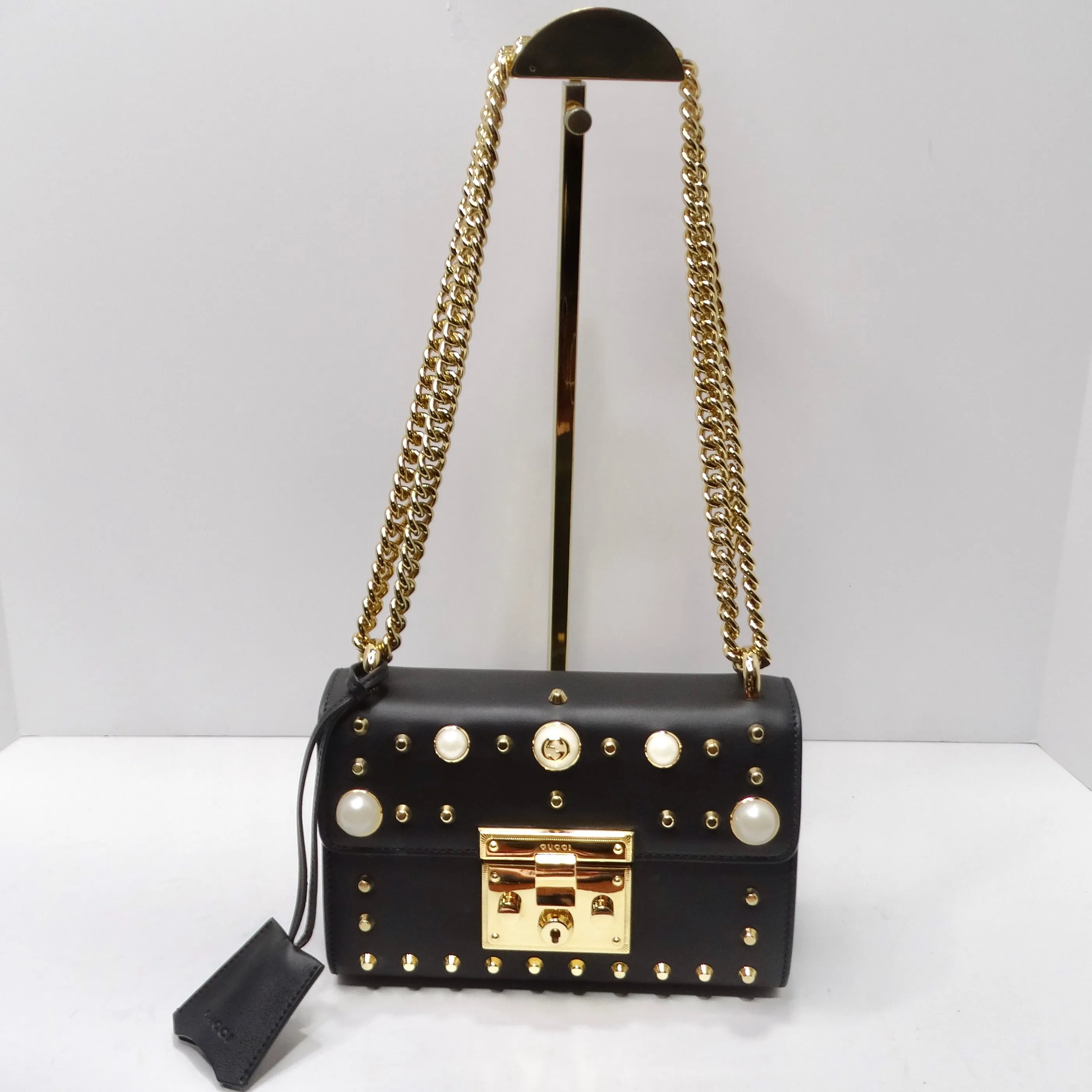 Gucci Black Calfskin Studded Small Padlock Shoulder Bag