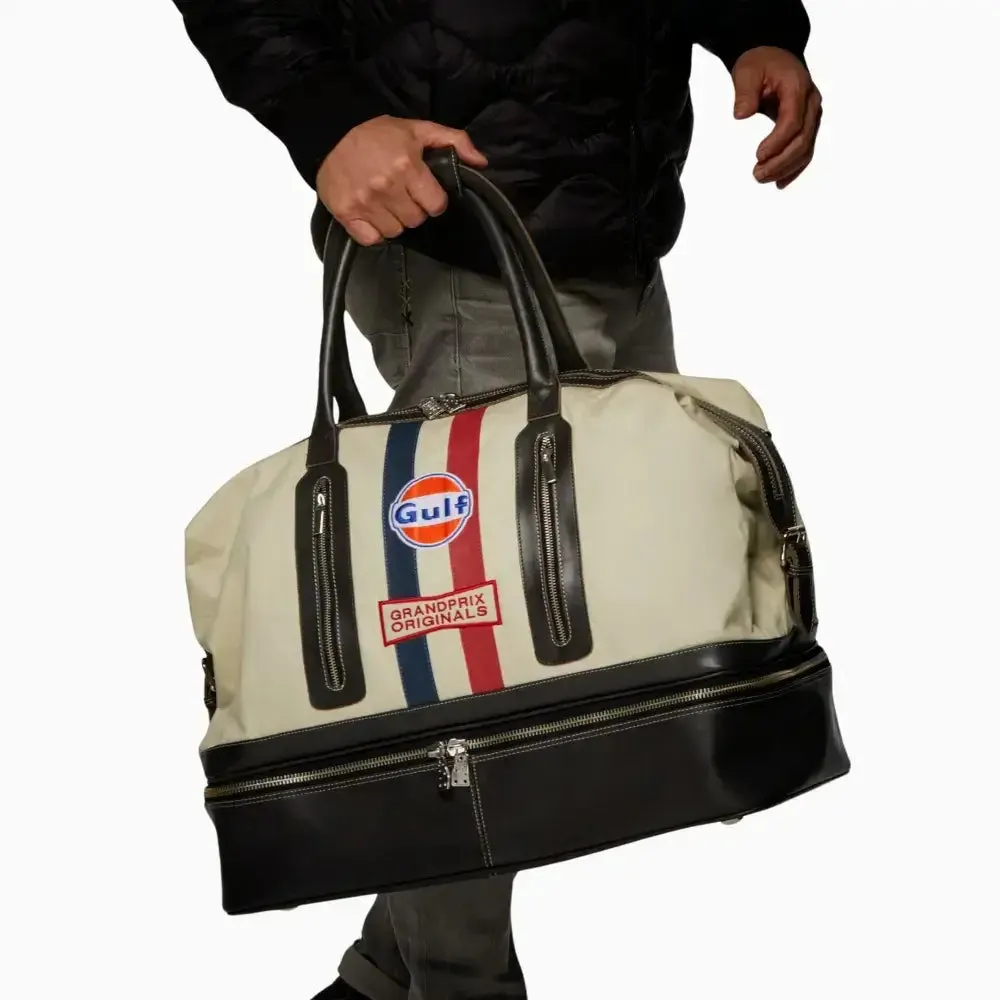 Gulf Cotton/Leather Track Sport Dual-Compartment Bag in Sand