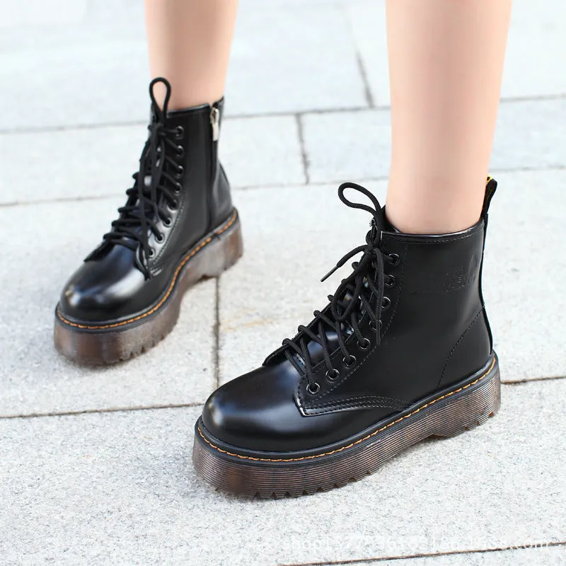 High-Quality Patent Leather Thick-Soled Boots for Women