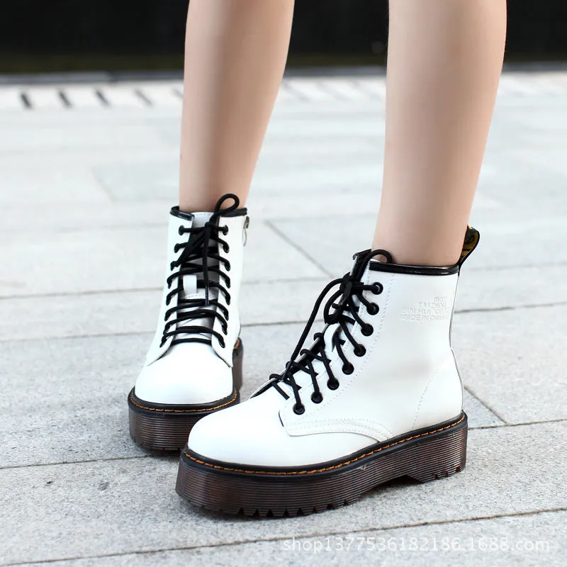 High-Quality Patent Leather Thick-Soled Boots for Women