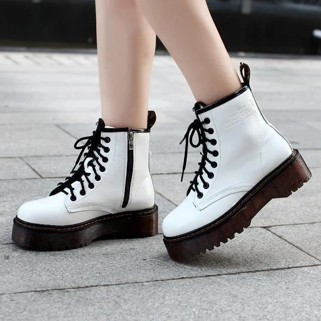 High-Quality Patent Leather Thick-Soled Boots for Women