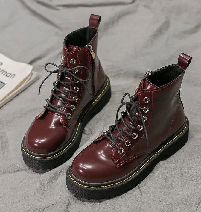 High-Quality Patent Leather Thick-Soled Boots for Women