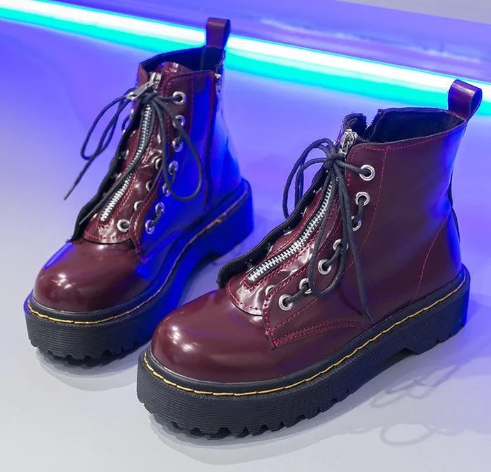 High-Quality Patent Leather Thick-Soled Boots for Women