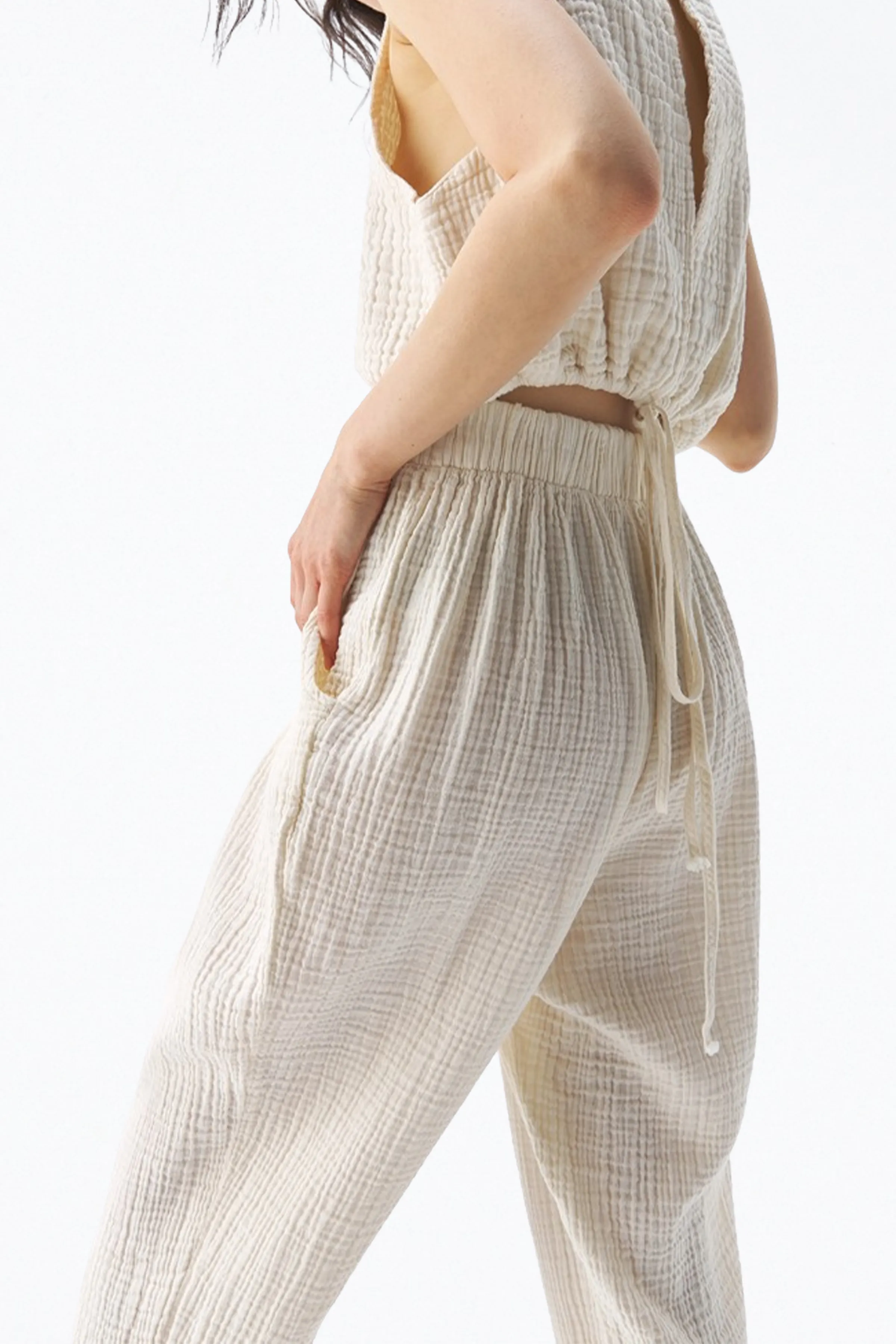 HIGH-RISE COTTON-GAUZE STRAIGHT-LEG PANTS