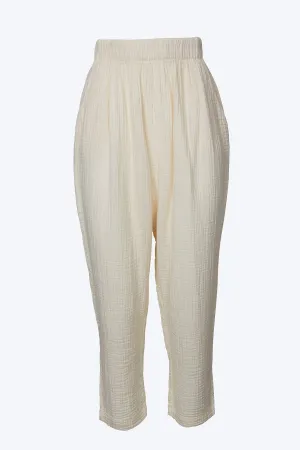 HIGH-RISE COTTON-GAUZE STRAIGHT-LEG PANTS