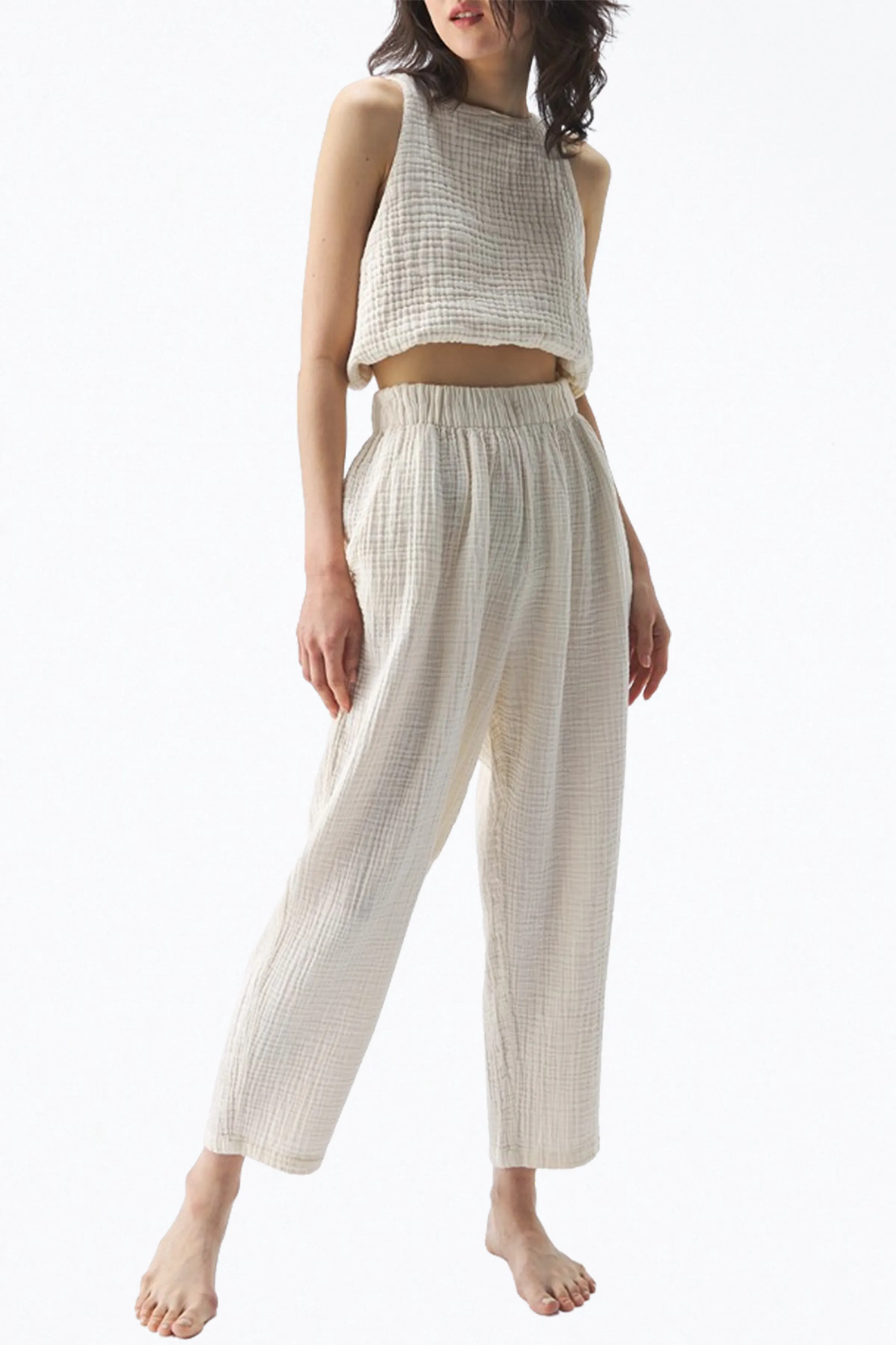 HIGH-RISE COTTON-GAUZE STRAIGHT-LEG PANTS
