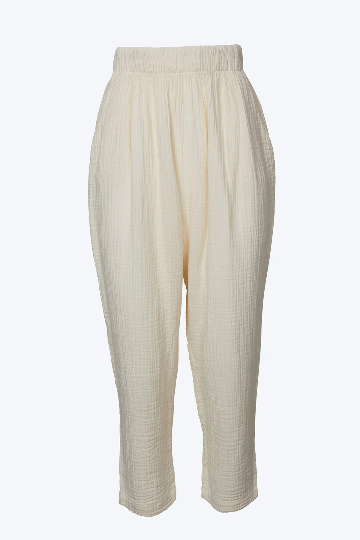 HIGH-RISE COTTON-GAUZE STRAIGHT-LEG PANTS