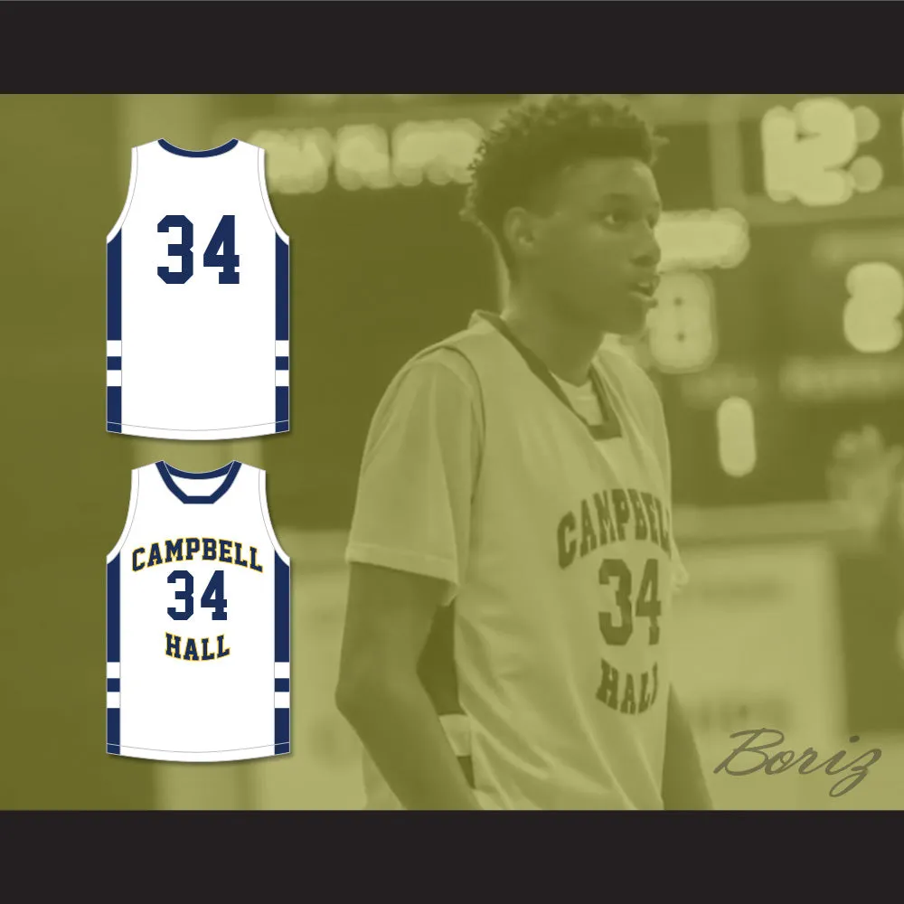Jabari Walker 34 Campbell Hall School Vikings White Basketball Jersey 1