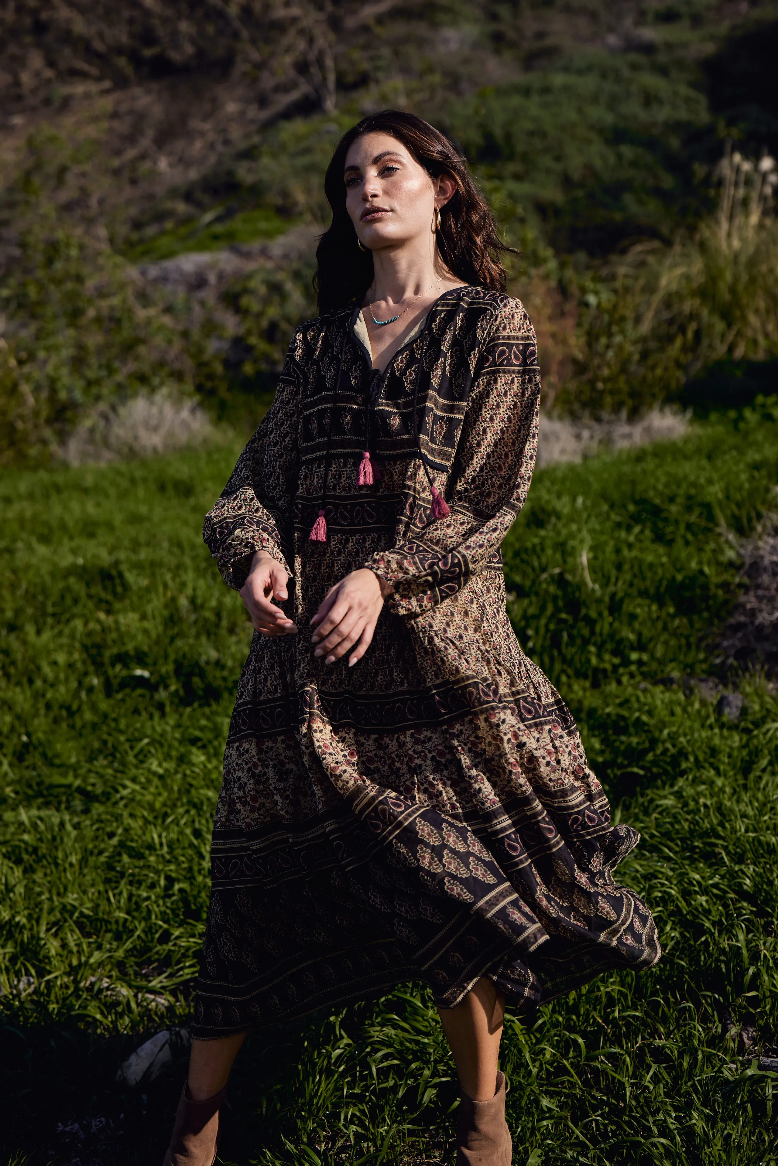 Kayla Printed Midi Dress Vintage Brown