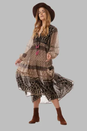 Kayla Printed Midi Dress Vintage Brown