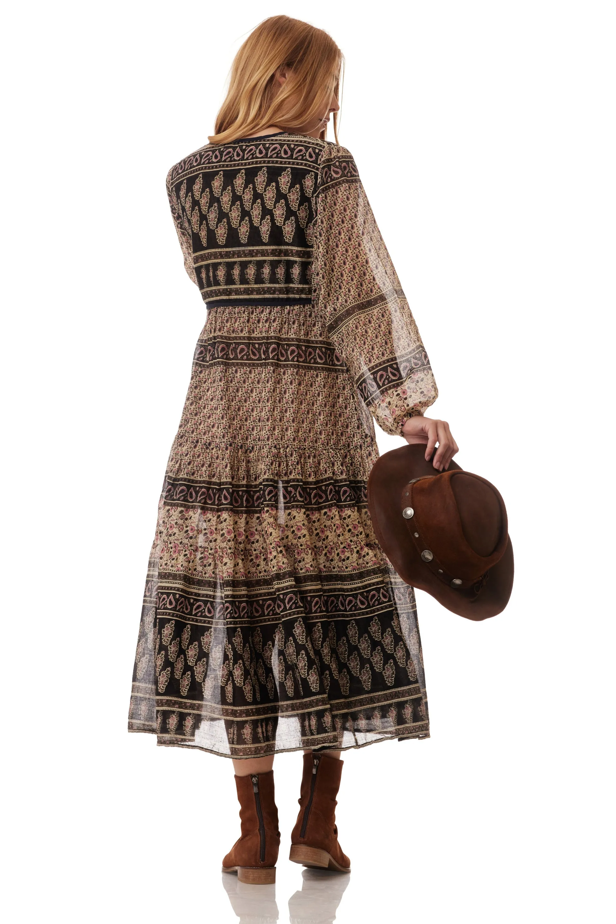 Kayla Printed Midi Dress Vintage Brown