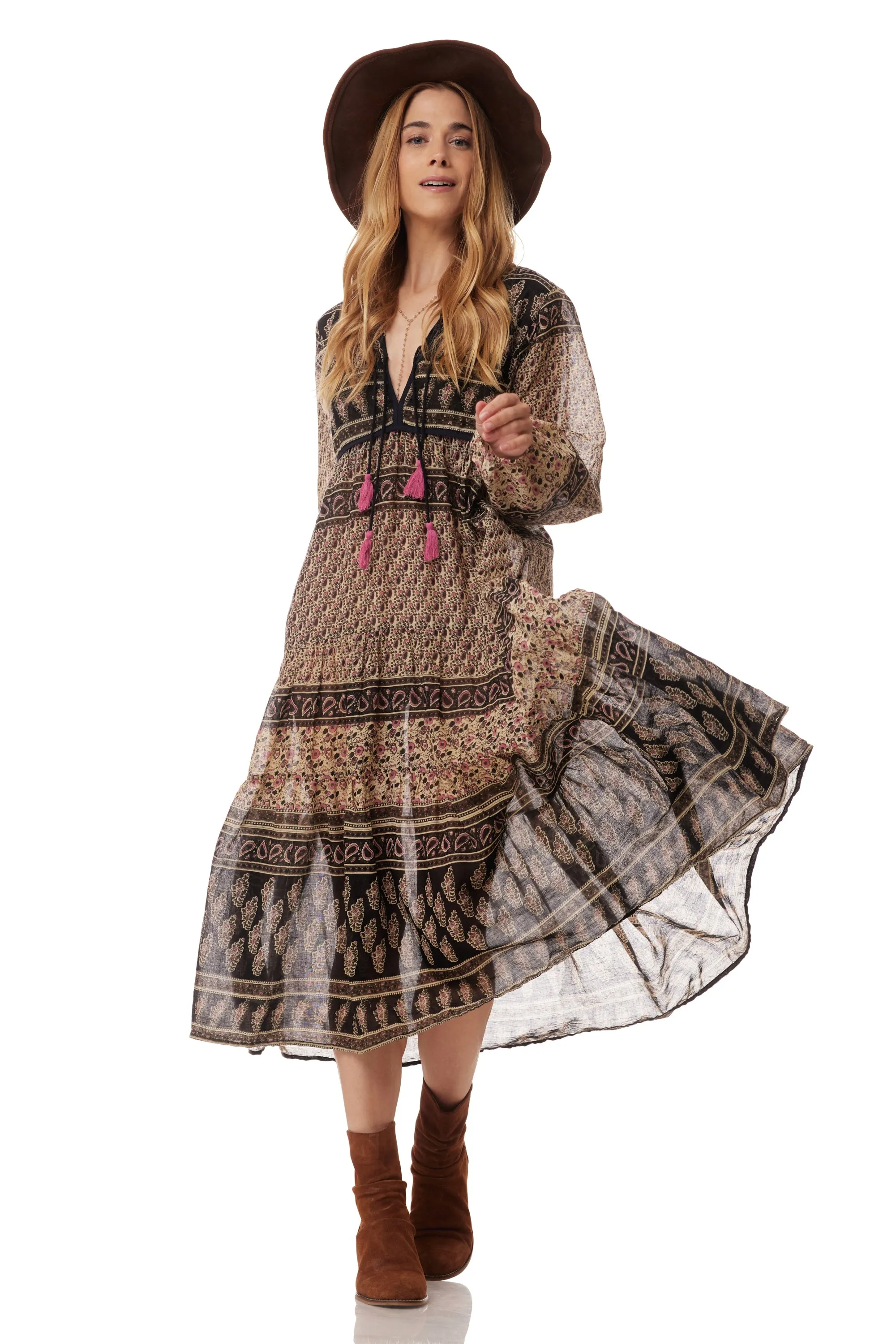 Kayla Printed Midi Dress Vintage Brown