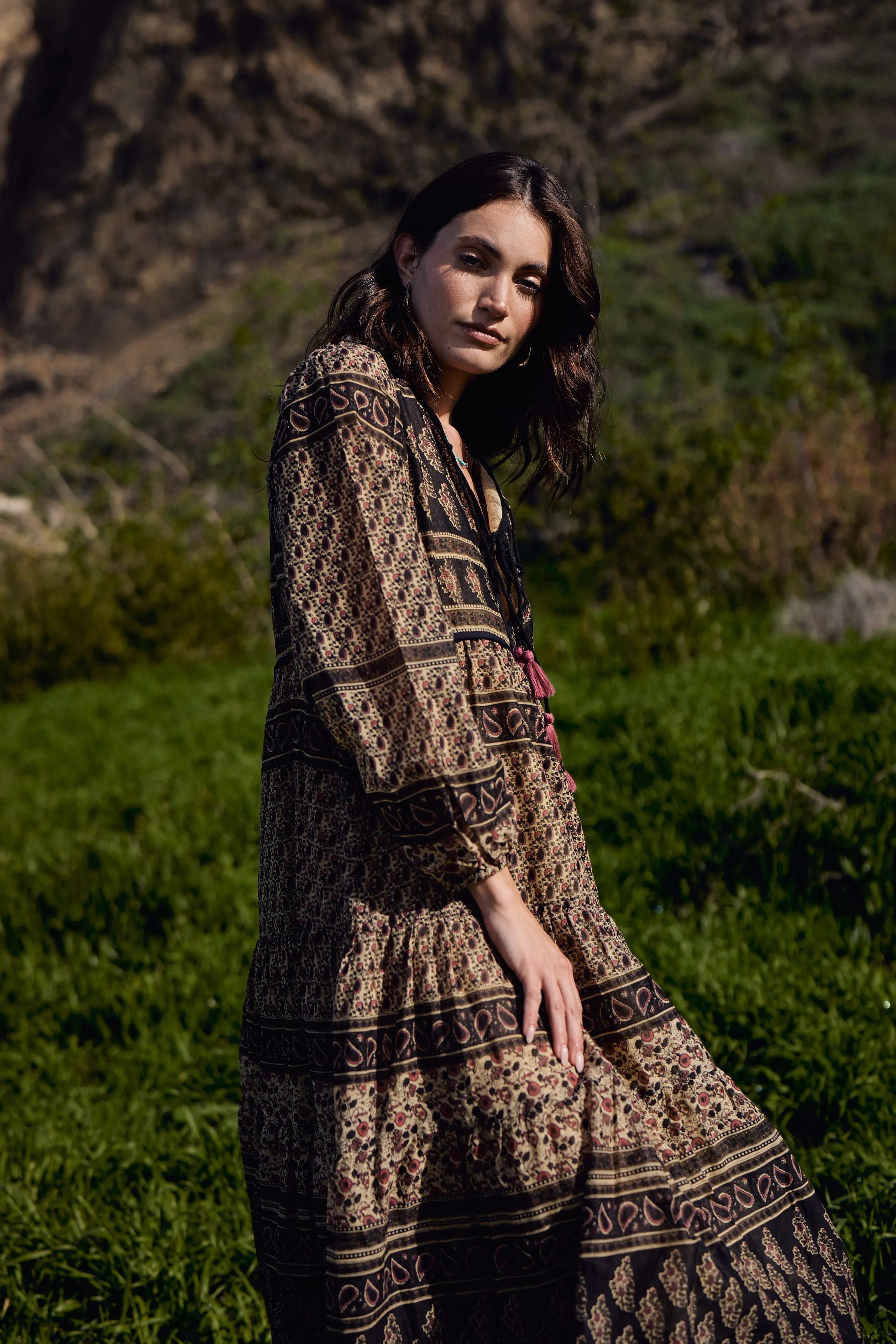 Kayla Printed Midi Dress Vintage Brown