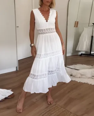 Lace Trim Tiered Maxi Dress