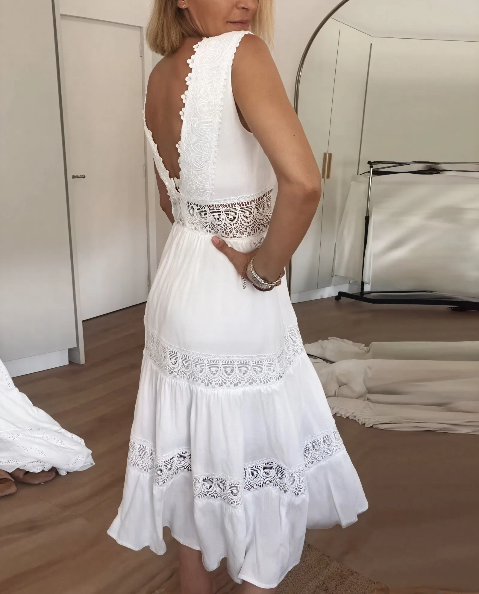Lace Trim Tiered Maxi Dress