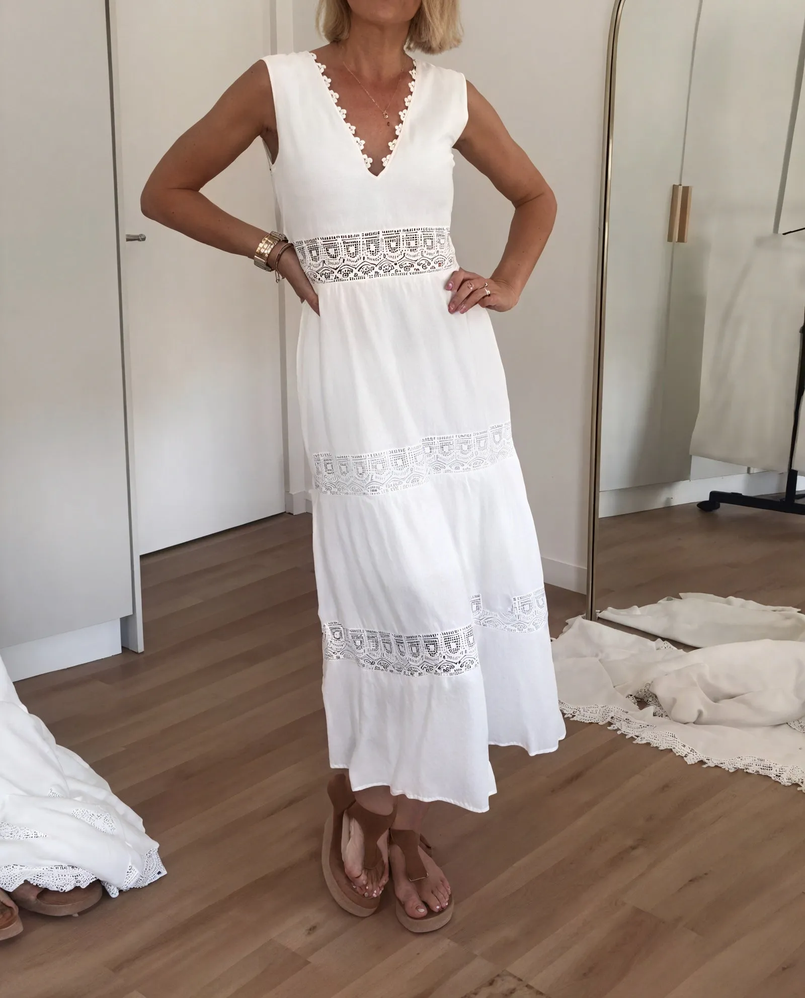 Lace Trim Tiered Maxi Dress