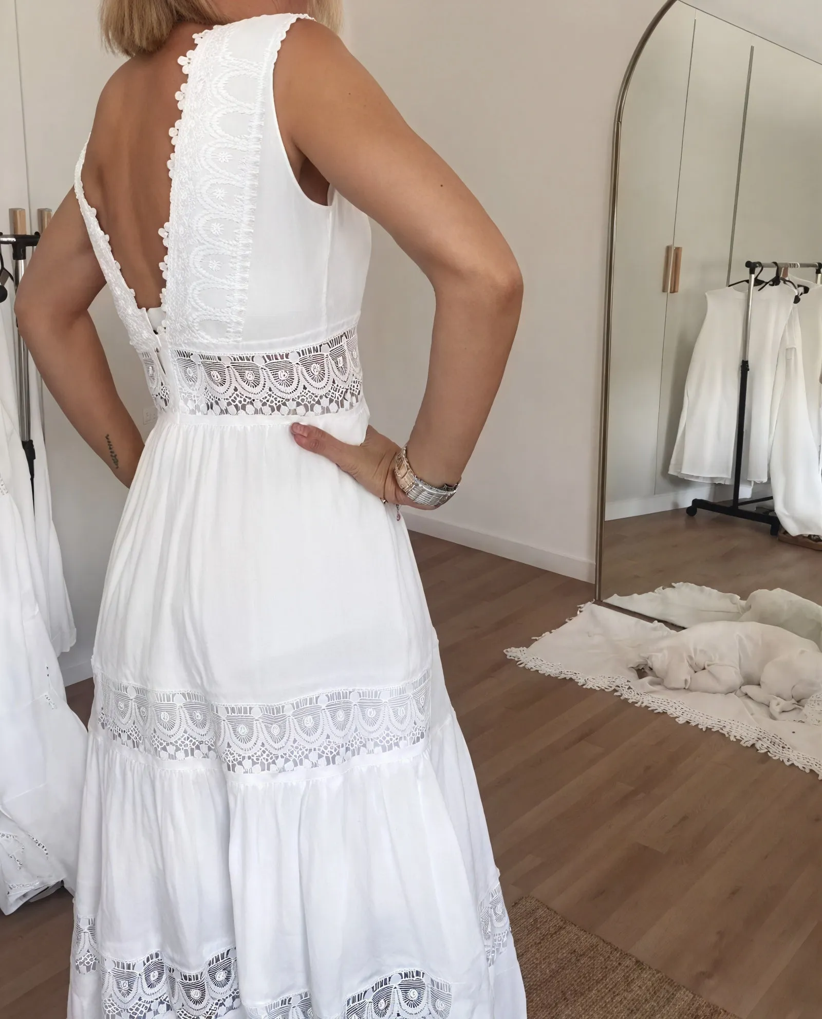 Lace Trim Tiered Maxi Dress