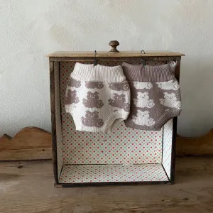 LALA KNIT BEAR BLOOMERS CREAM/BROWN