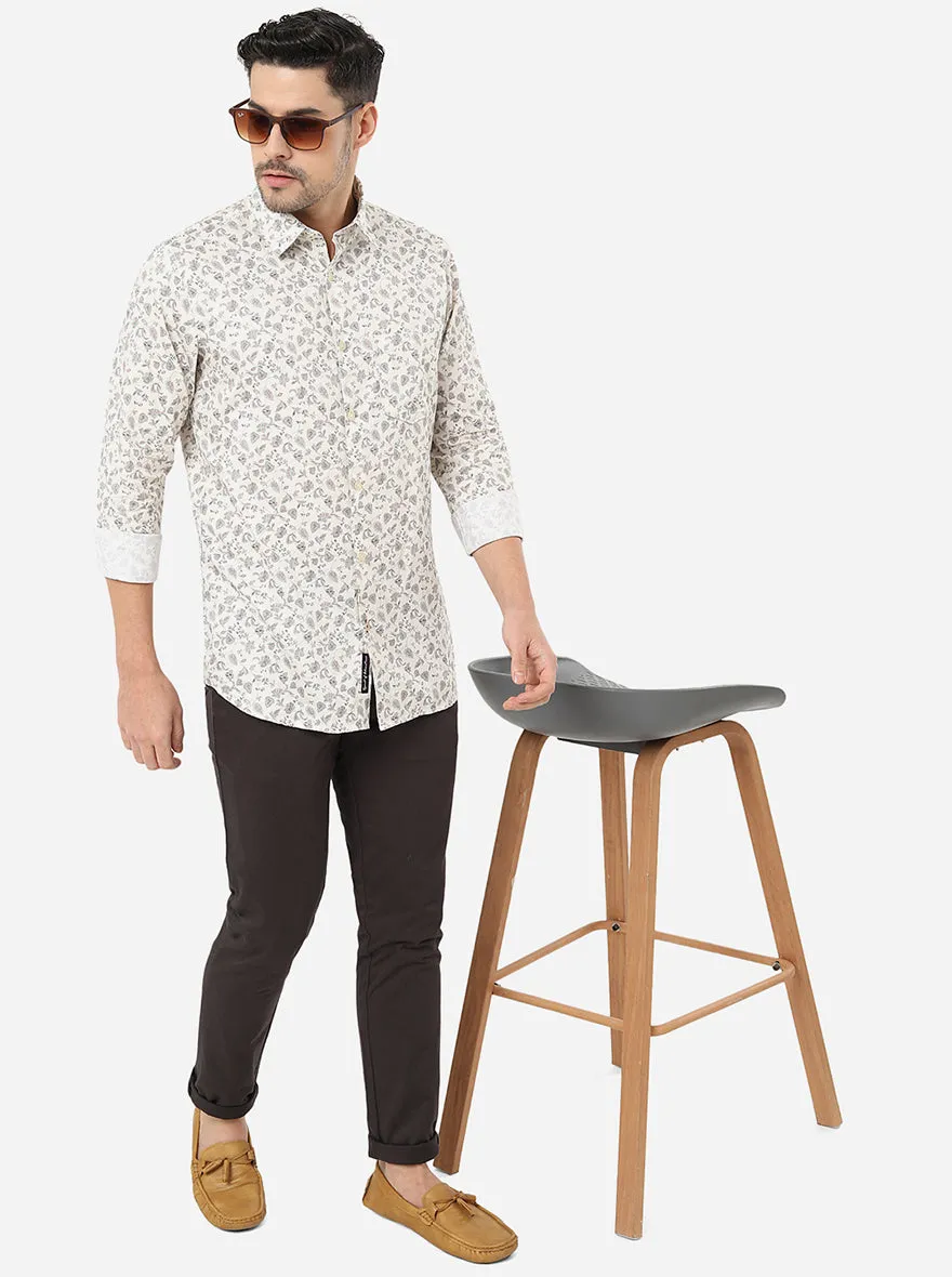 Light Yellow Printed Slim Fit Semi Casual Shirt | JadeBlue