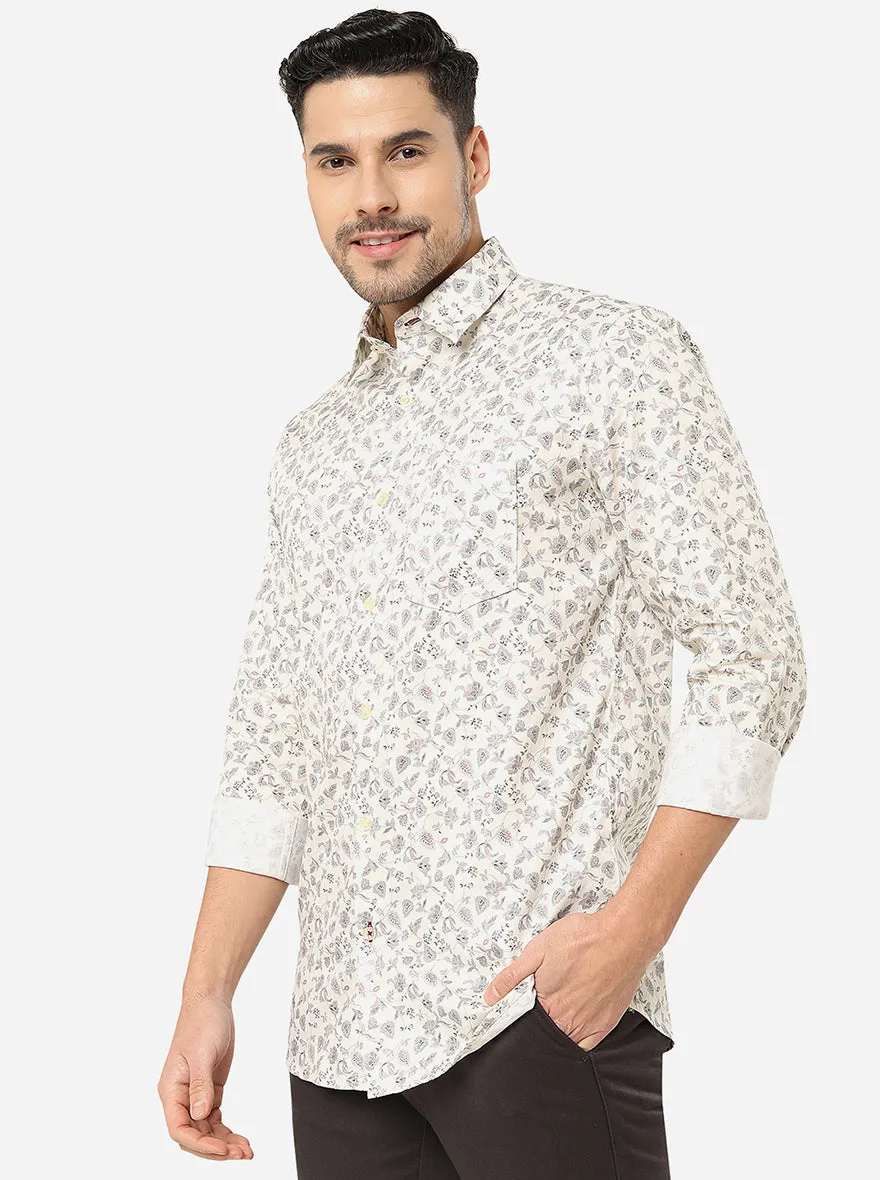 Light Yellow Printed Slim Fit Semi Casual Shirt | JadeBlue