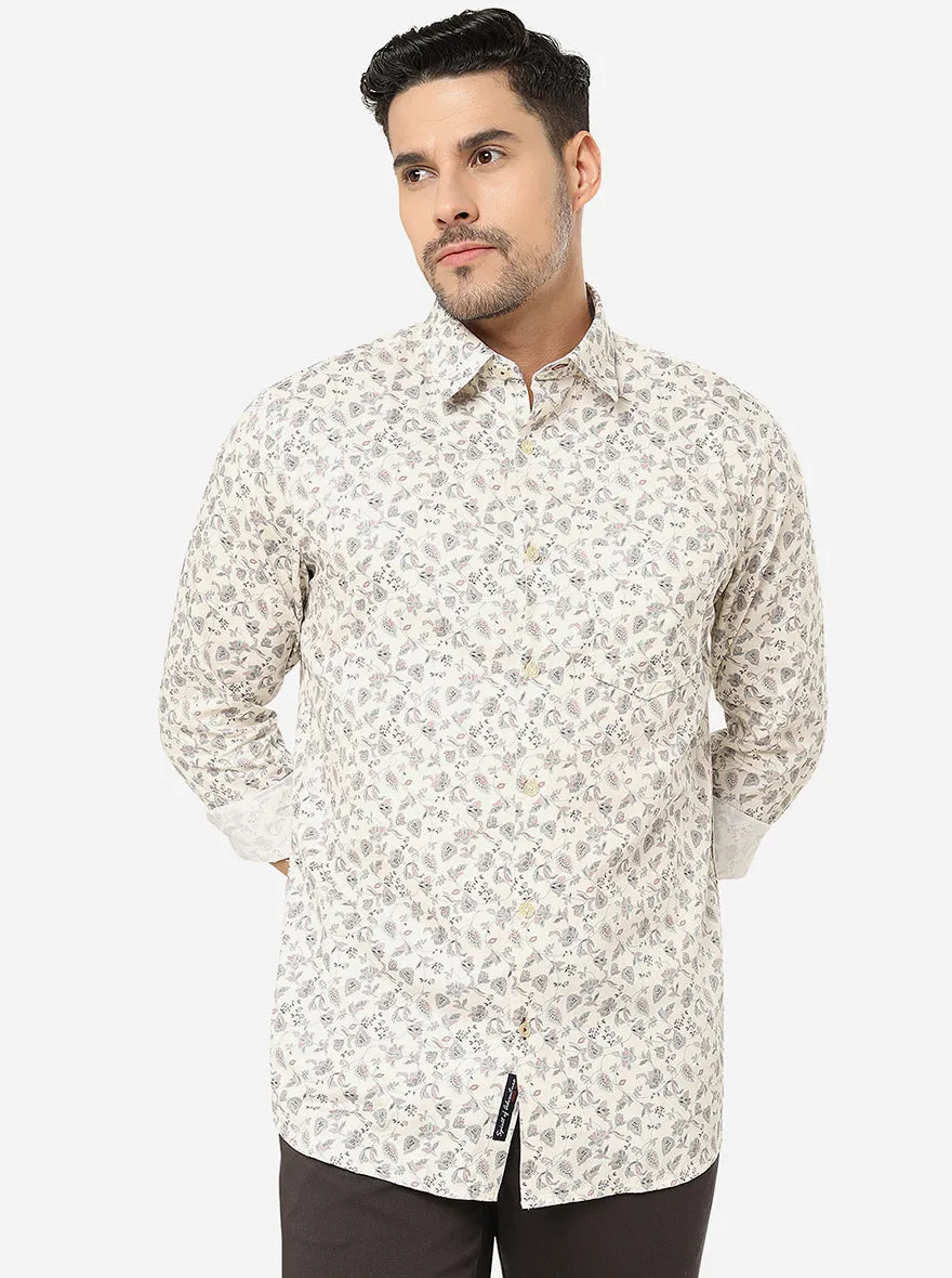 Light Yellow Printed Slim Fit Semi Casual Shirt | JadeBlue