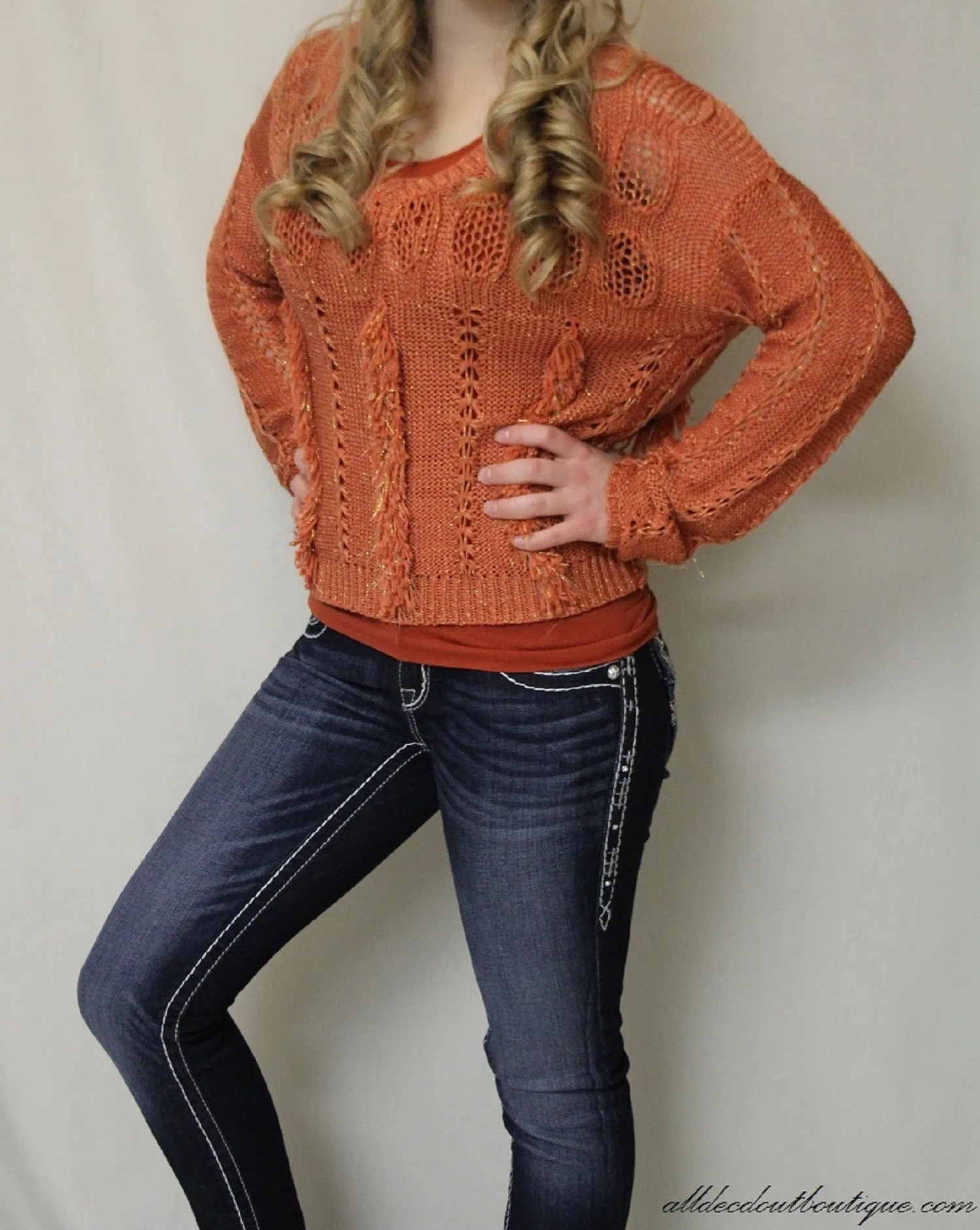 Lily | Crochet Fringe Sweater Rust