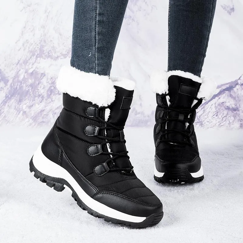 Long plush and warm women's snow boots