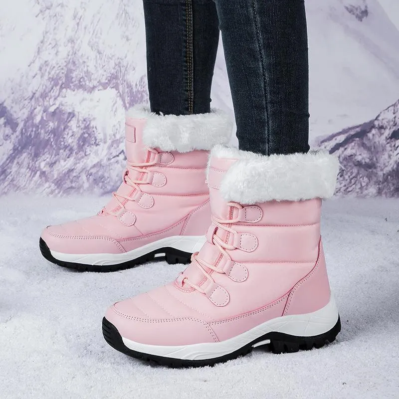 Long plush and warm women's snow boots