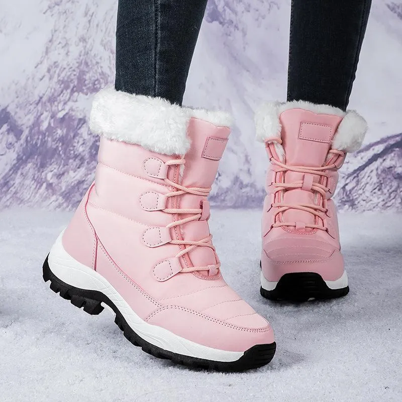 Long plush and warm women's snow boots