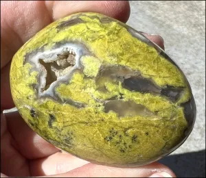 Madagascar Dark GREEN OPAL   CHALCEDONY Palm Stone with Awesome VUGS!
