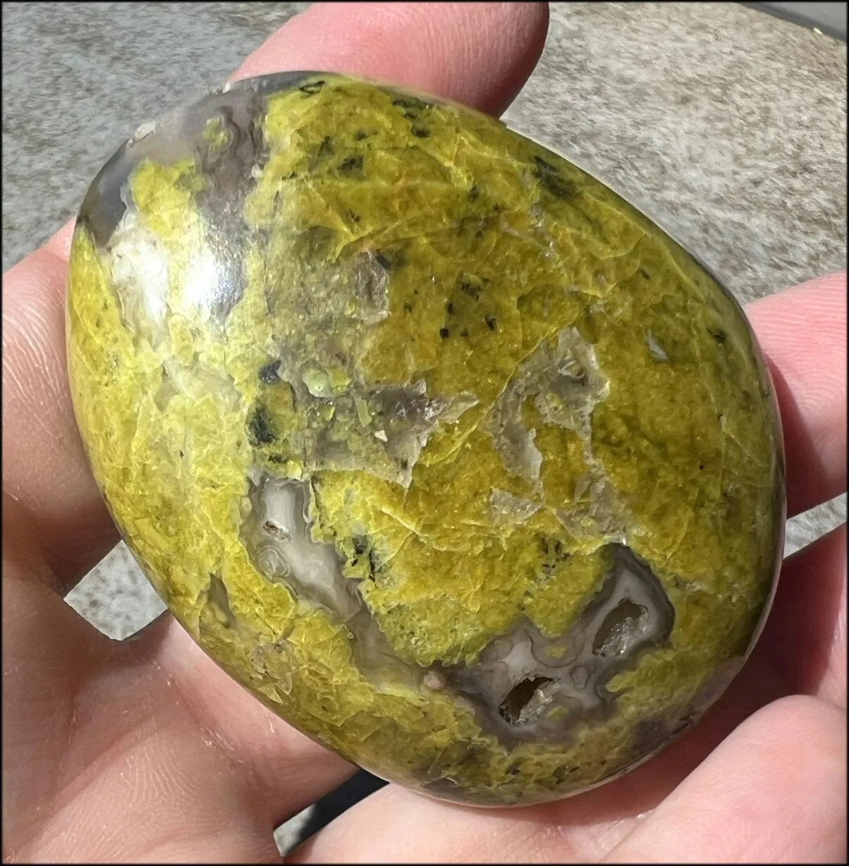 Madagascar Dark GREEN OPAL   CHALCEDONY Palm Stone with Awesome VUGS!