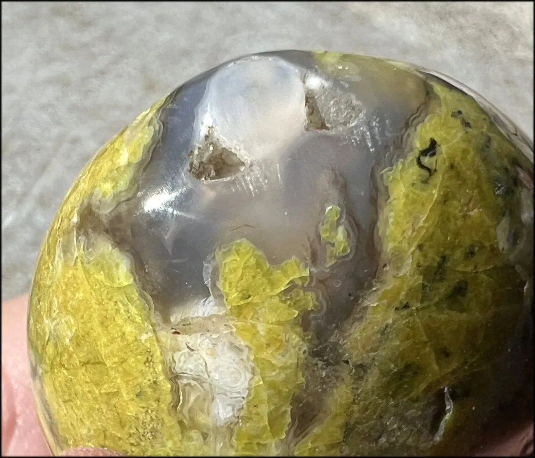 Madagascar Dark GREEN OPAL   CHALCEDONY Palm Stone with Awesome VUGS!