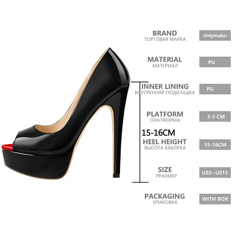 Make a Statement with Peep Toe Platform Spike Pumps Extremely High Heel Party Shoes