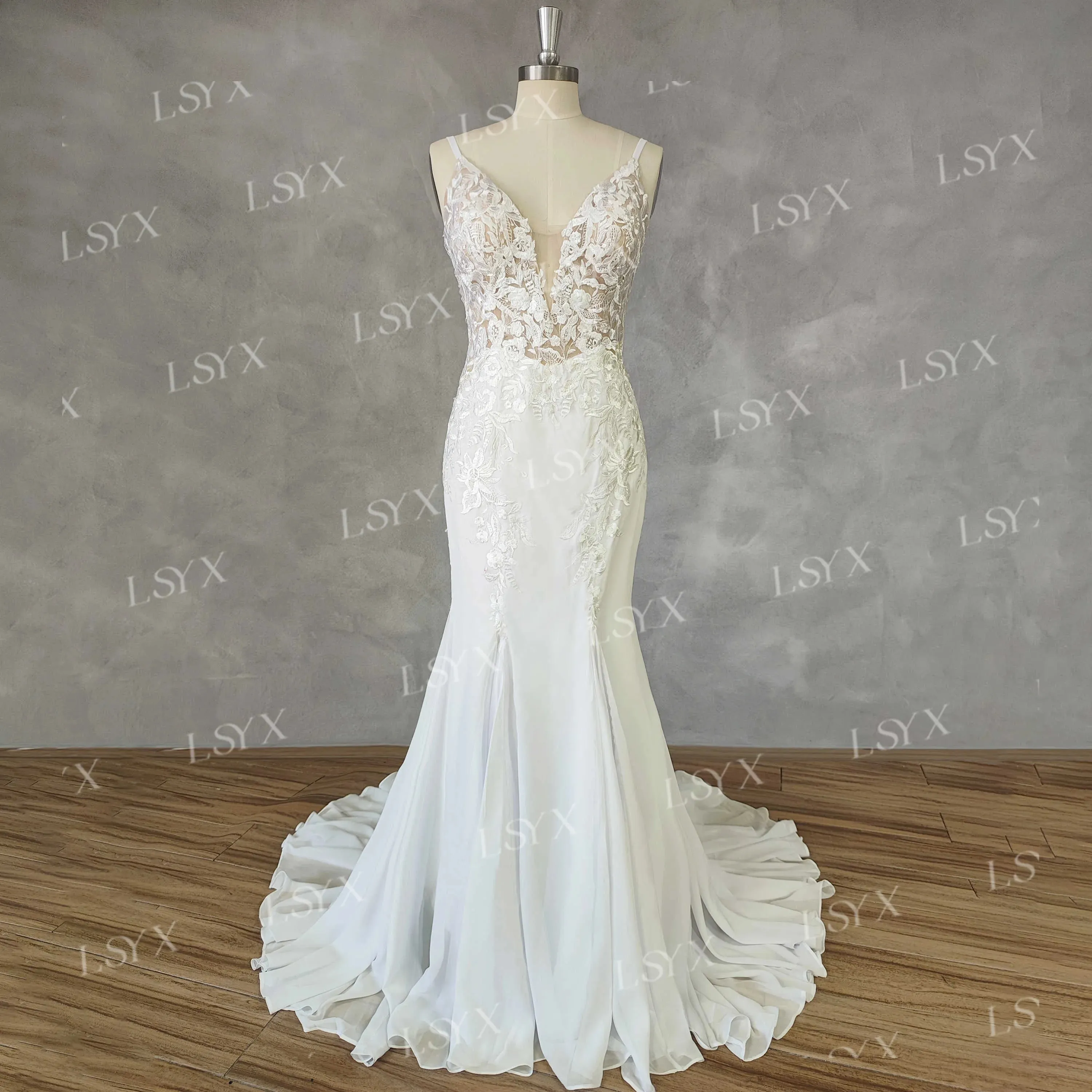 Mermaid Wedding Dress Spaghetti Strap Court Train Cut Out Back